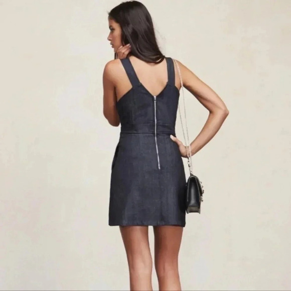 Reformation Black Denim Mini Dress Bustier Size 2 Kaia Davies Pockets - Picture 2 of 11